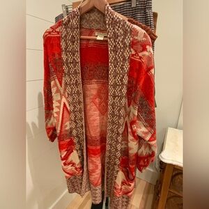 Lucky Brand Red and Cream Patterned Cardigan